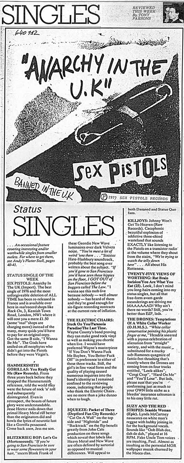Singles reviewed by Tony Parsons 1977